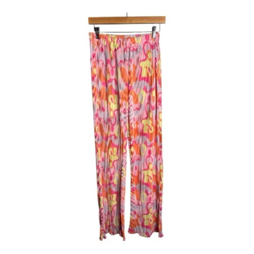 Shellsea Pink Orange Print Ribbed Pull On Pants Large